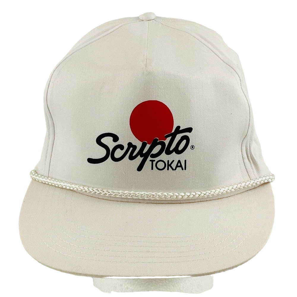 Vintage Scripto Tokai Snapback Hat White Canvas Red Dot Logo Adjustable One Size